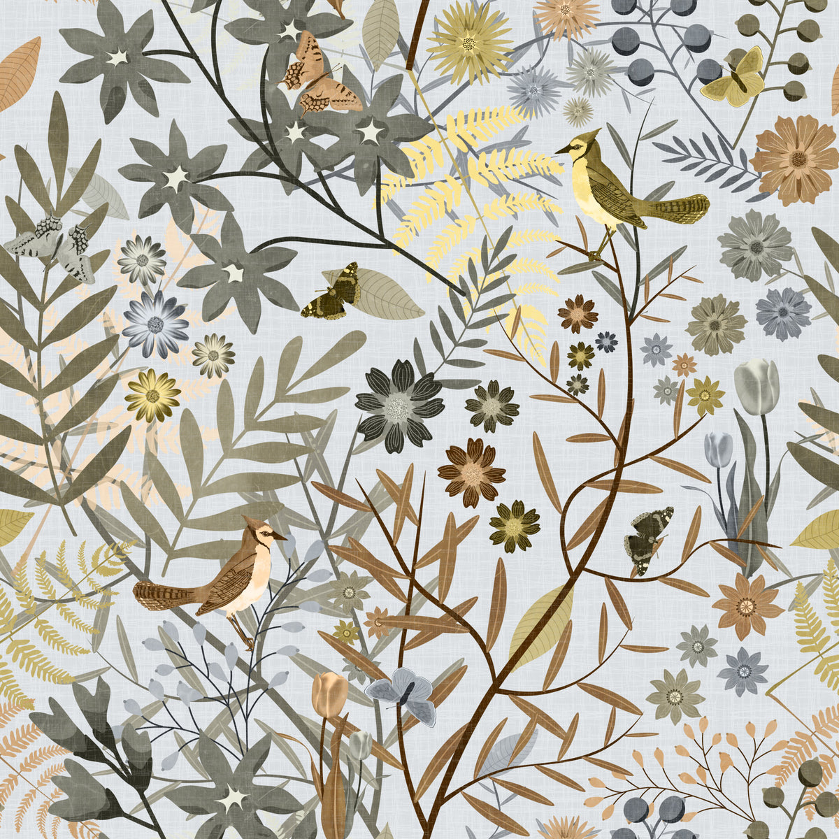 Birds Garden Golden Gray Wallpaper in your room