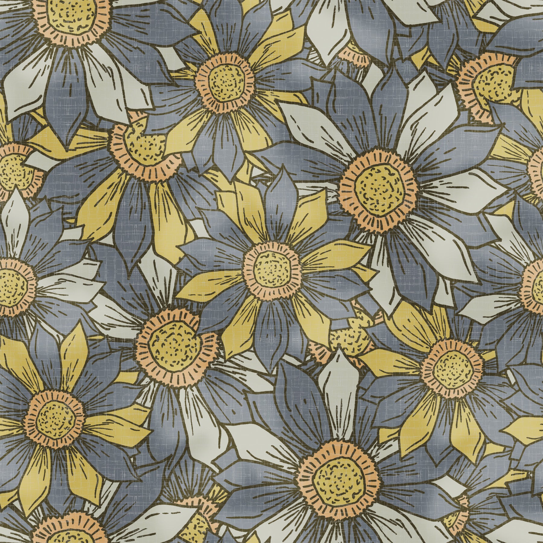 Boho Maximalist Flowers Golden and Gray Wallpaper