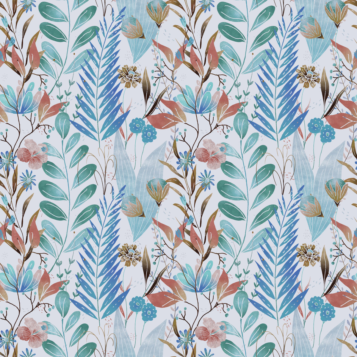 Wild Bloom Symphony Blue Wallpaper