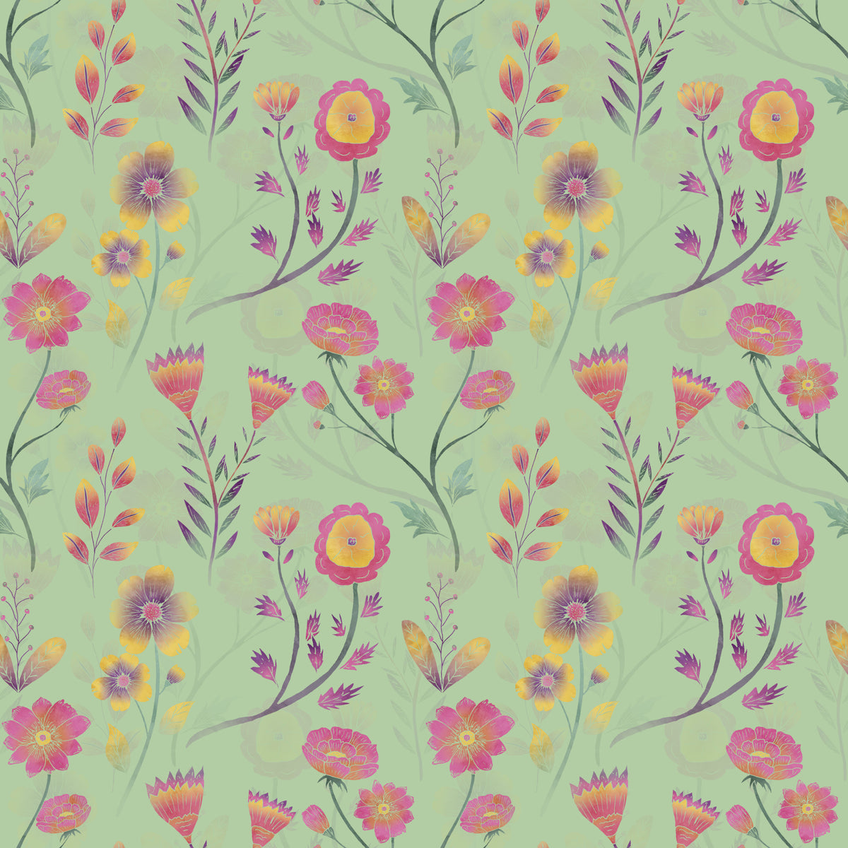 Luminous Floral Whispers Teal Wallpaper in your room — zoomed