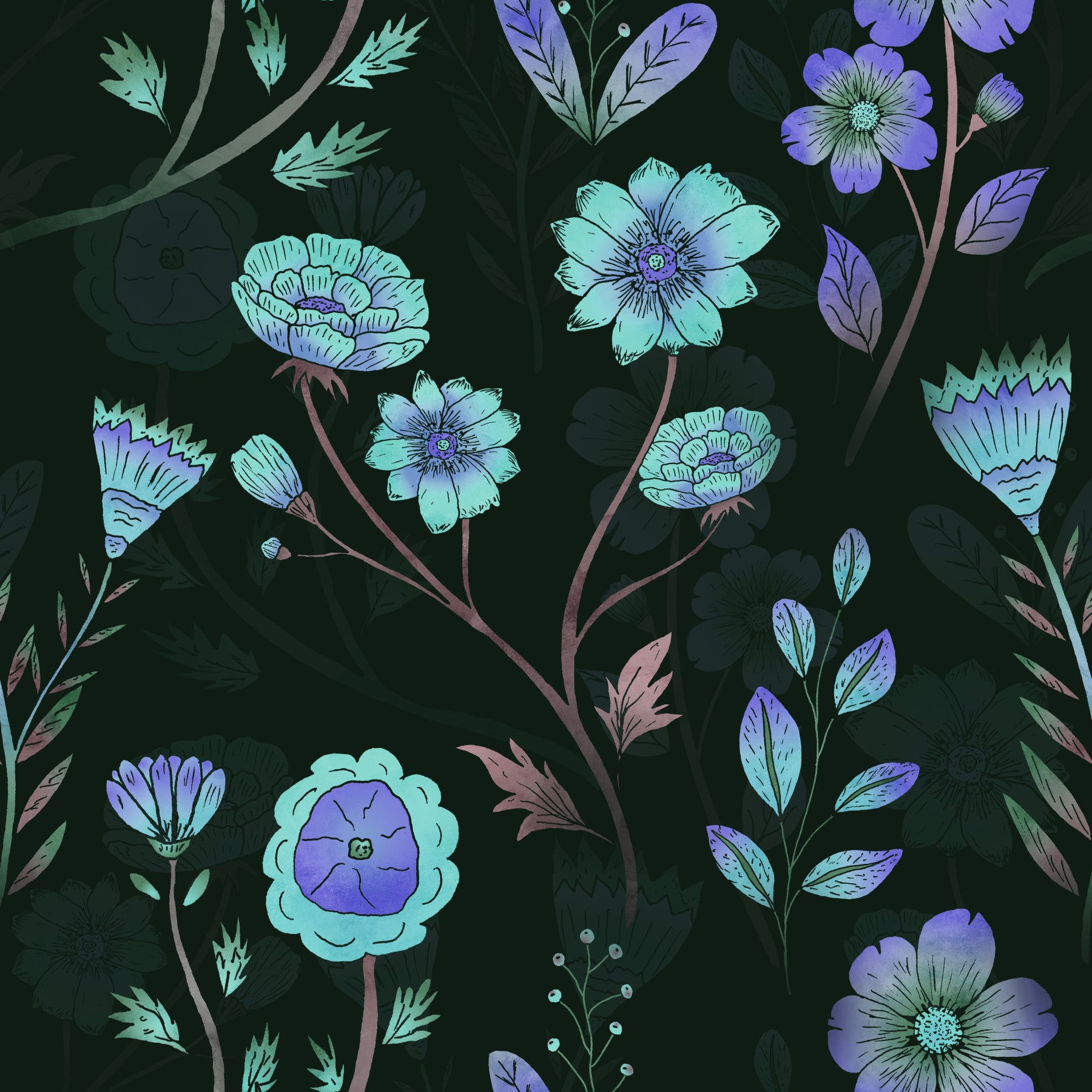 Luminous Floral Whispers Bluish Tones Wallpaper