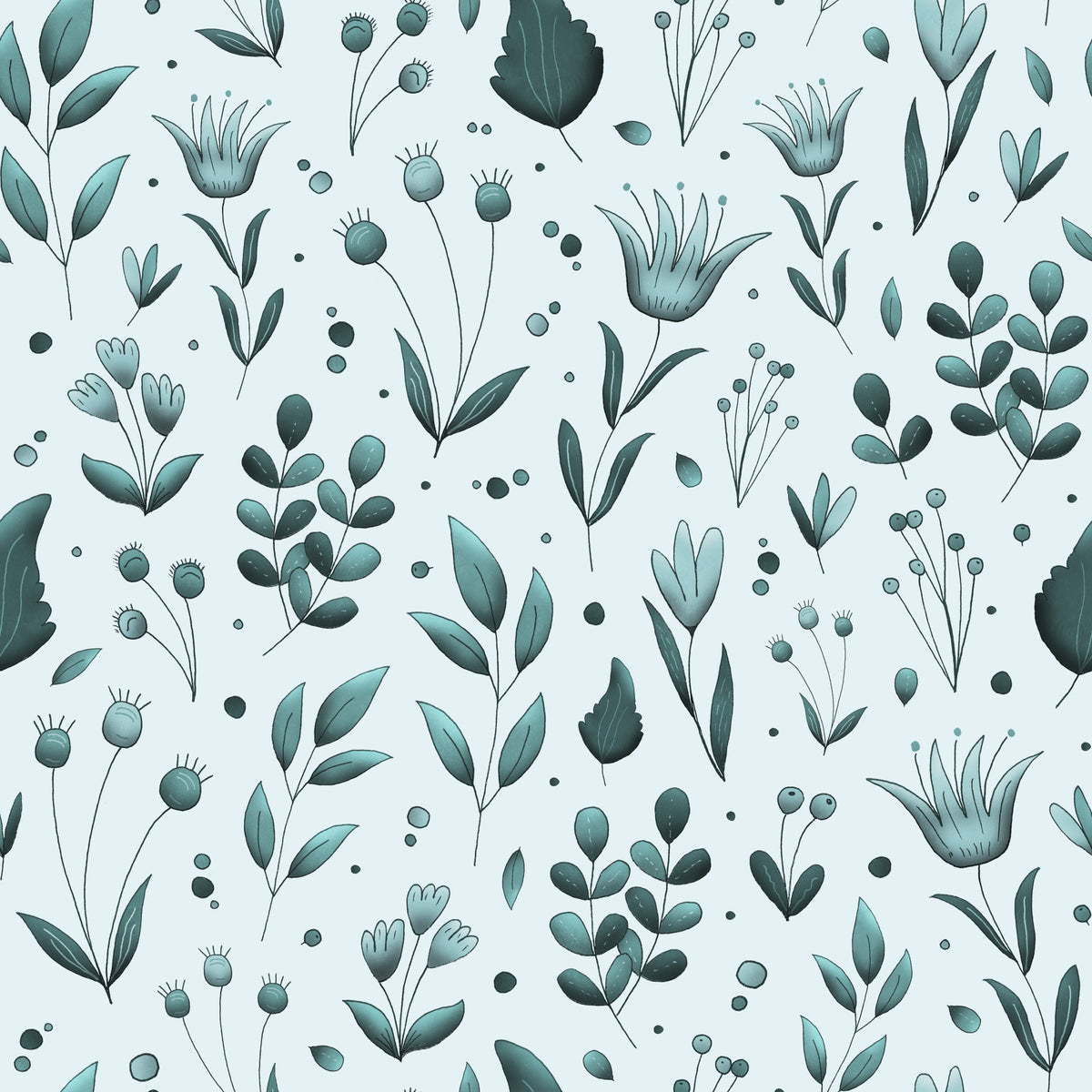 Serene Teal Garden Wallpaper in your room — zoomed