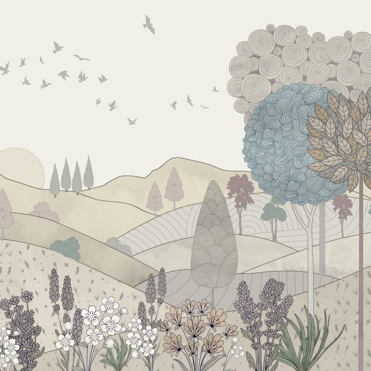 Serene Countryside Dreamscape Wallpaper in your room — zoomed
