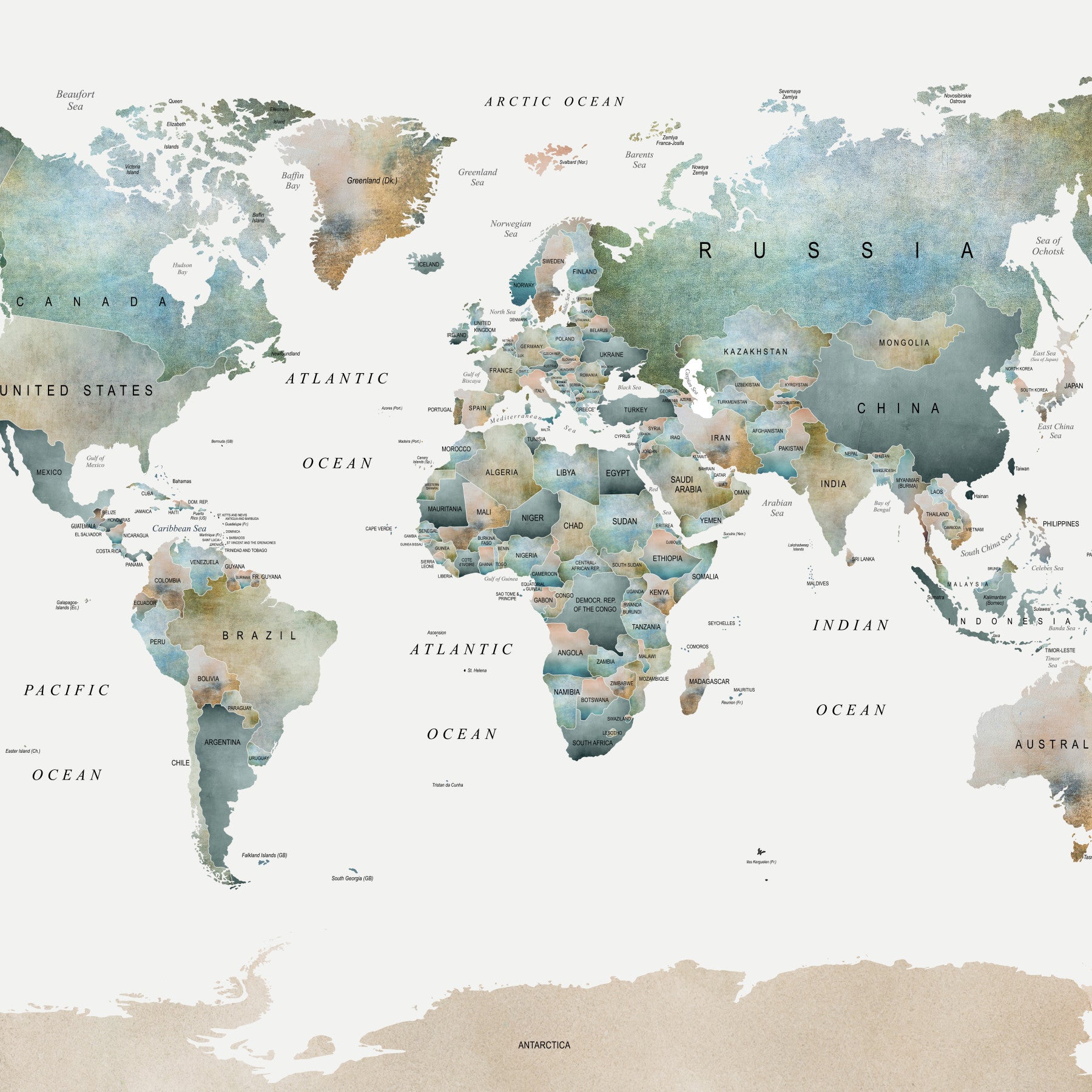 World Map Muted Tones