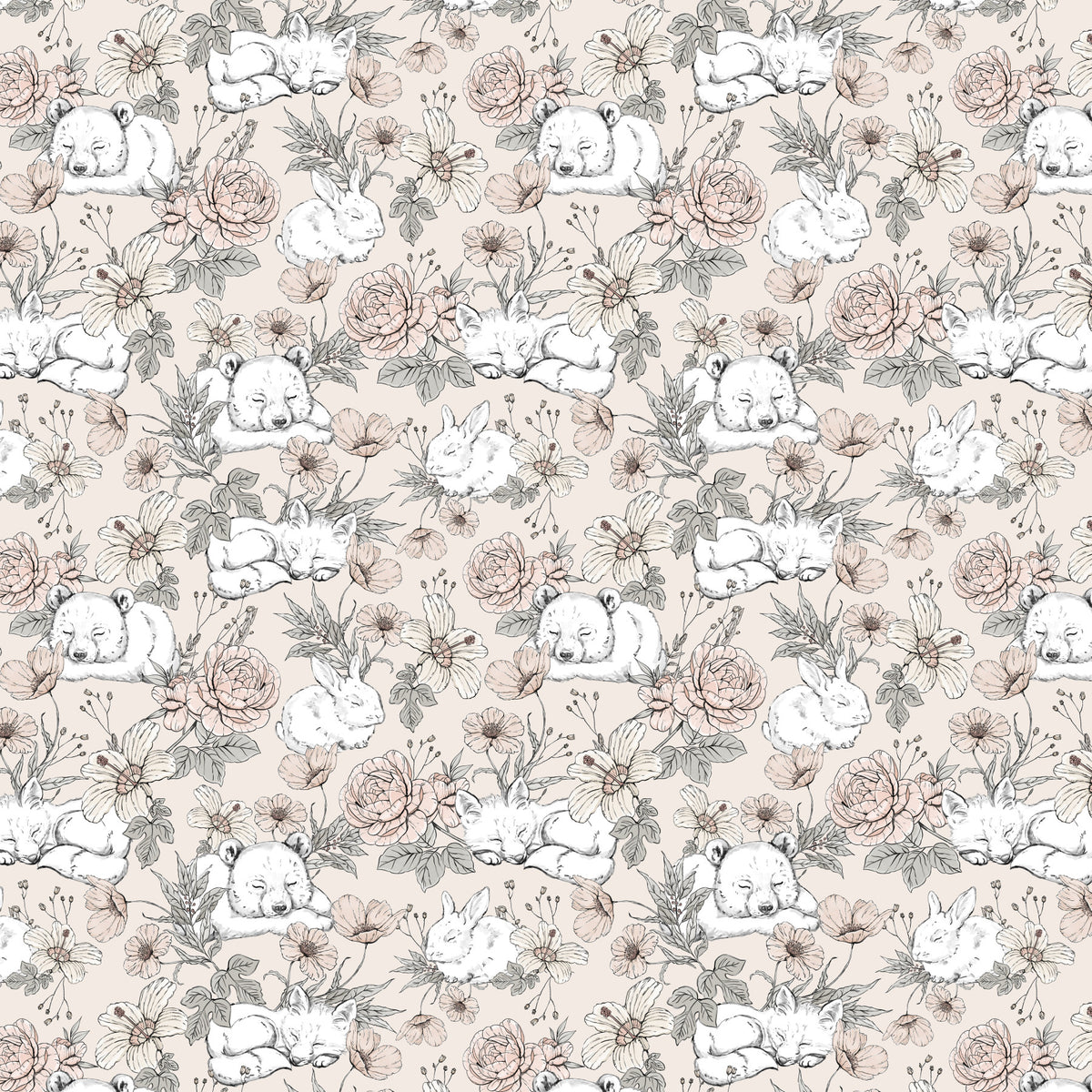 Sleeping Woodland Beige Wallpaper in your room