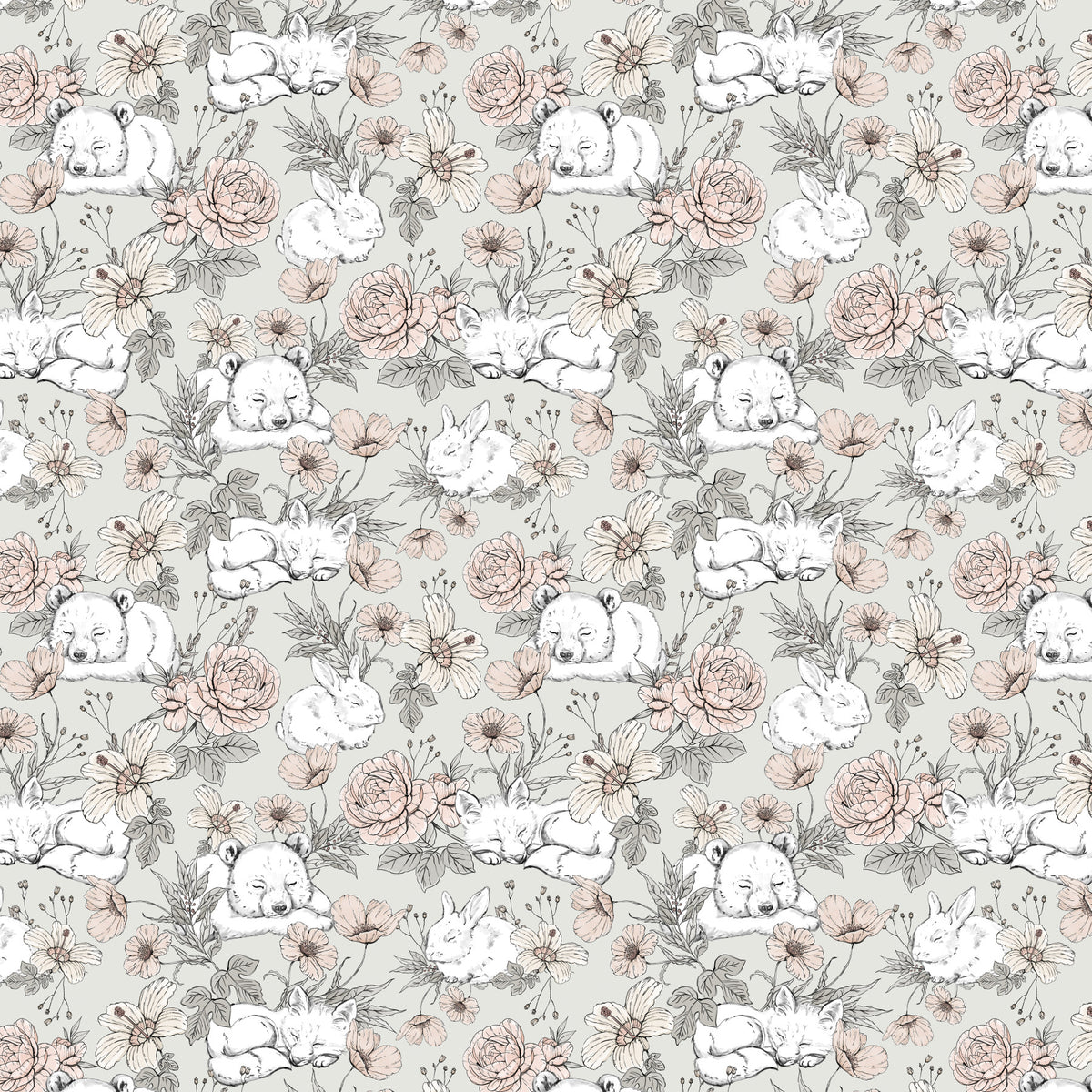 Sleeping Woodland Sage Green Wallpaper in your room — zoomed