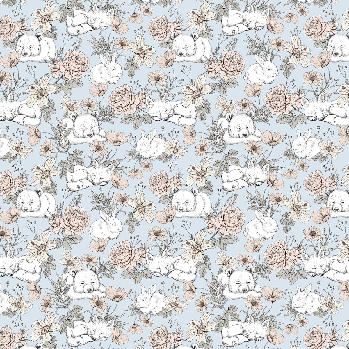 Sleeping Woodland Blue Wallpaper in your room — zoomed