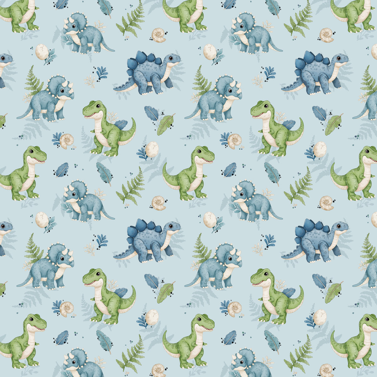 Dino Pals Blue Wallpaper in your room — zoomed