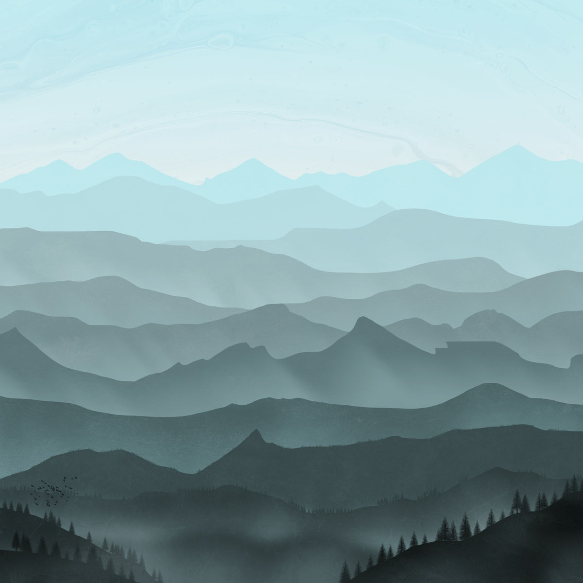 Misty Mountain Layers Wallpaper in your room — zoomed