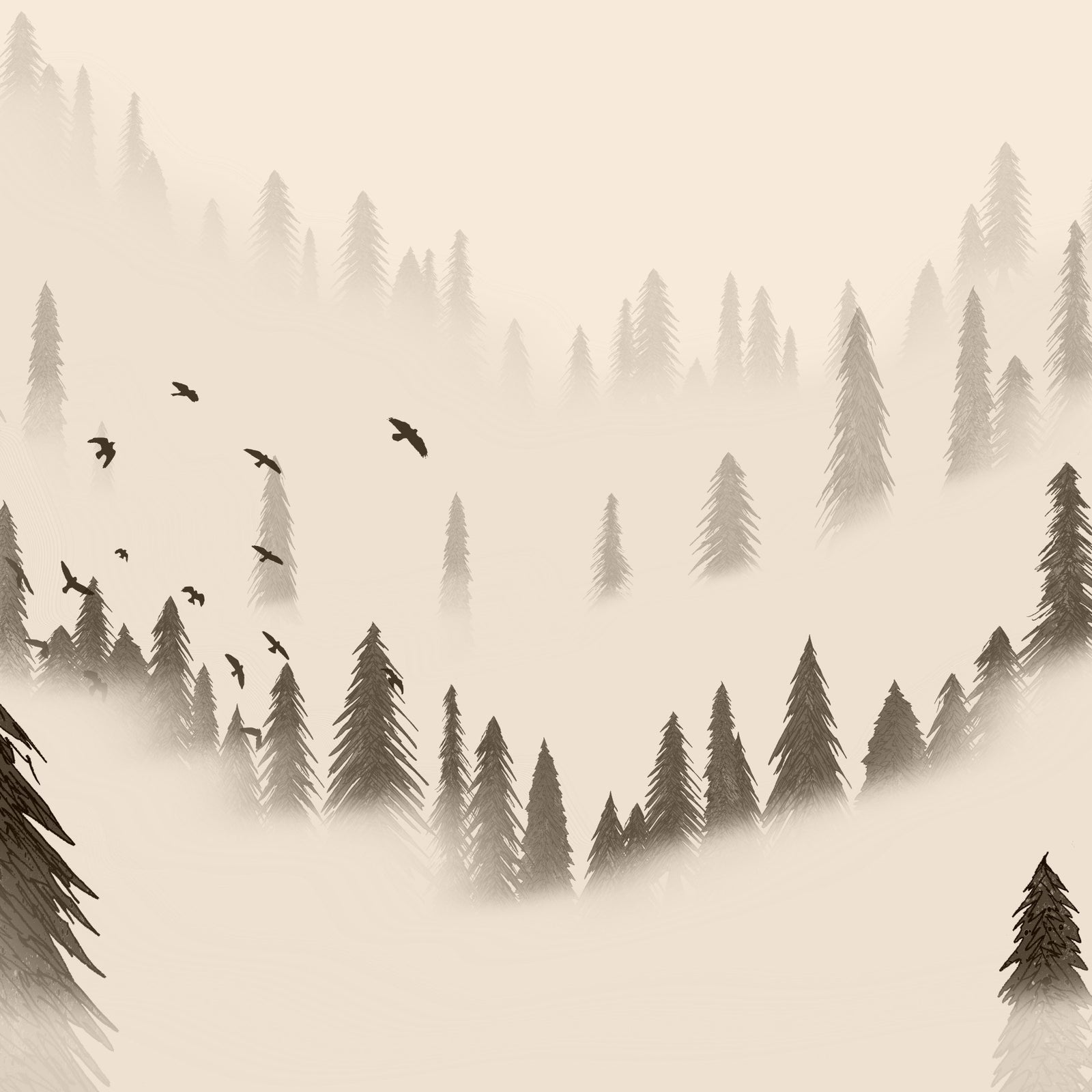 Northern Forest Sepia Wallpaper in your room