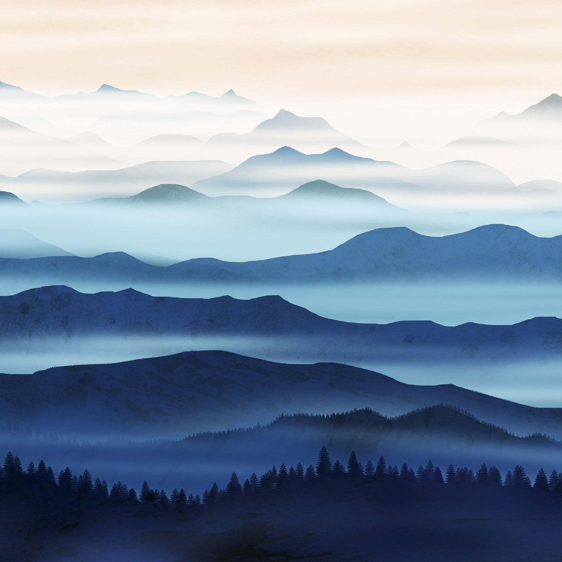 The blue valleys Mural Wallpaper in your room — zoomed