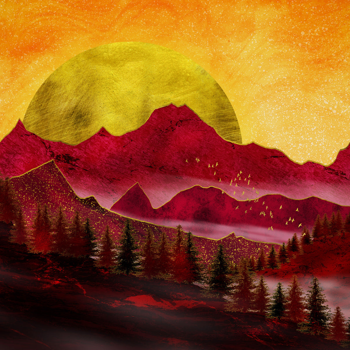 Golden Sun Over Red Mountains Wallpaper in your room
