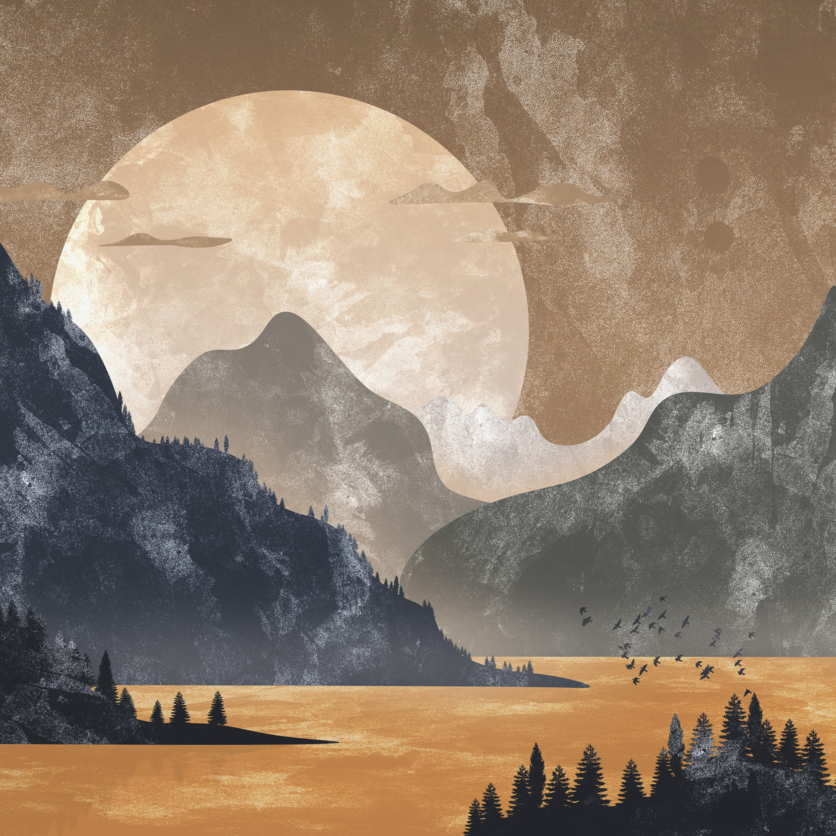Sunset Over the Peaks Wallpaper in your room — zoomed