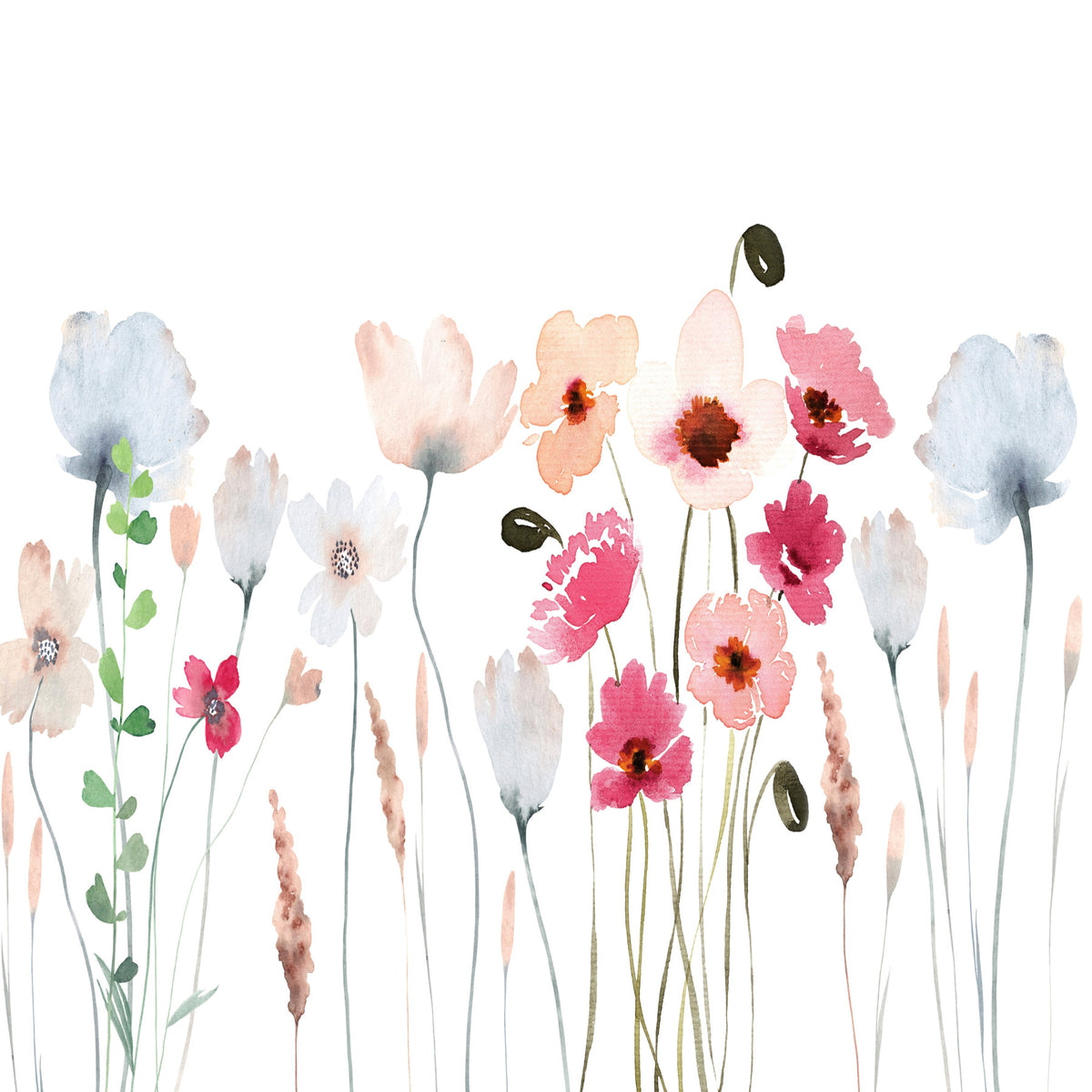 Watercolor Wildflower Wall Mural in your room — zoomed