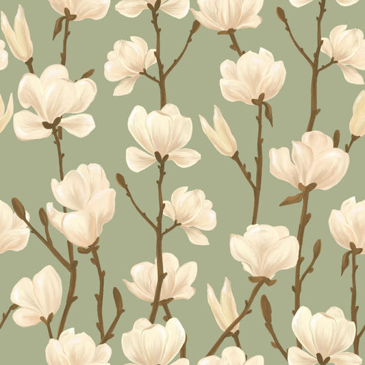 Earthy Magnolia Greens Wallpaper