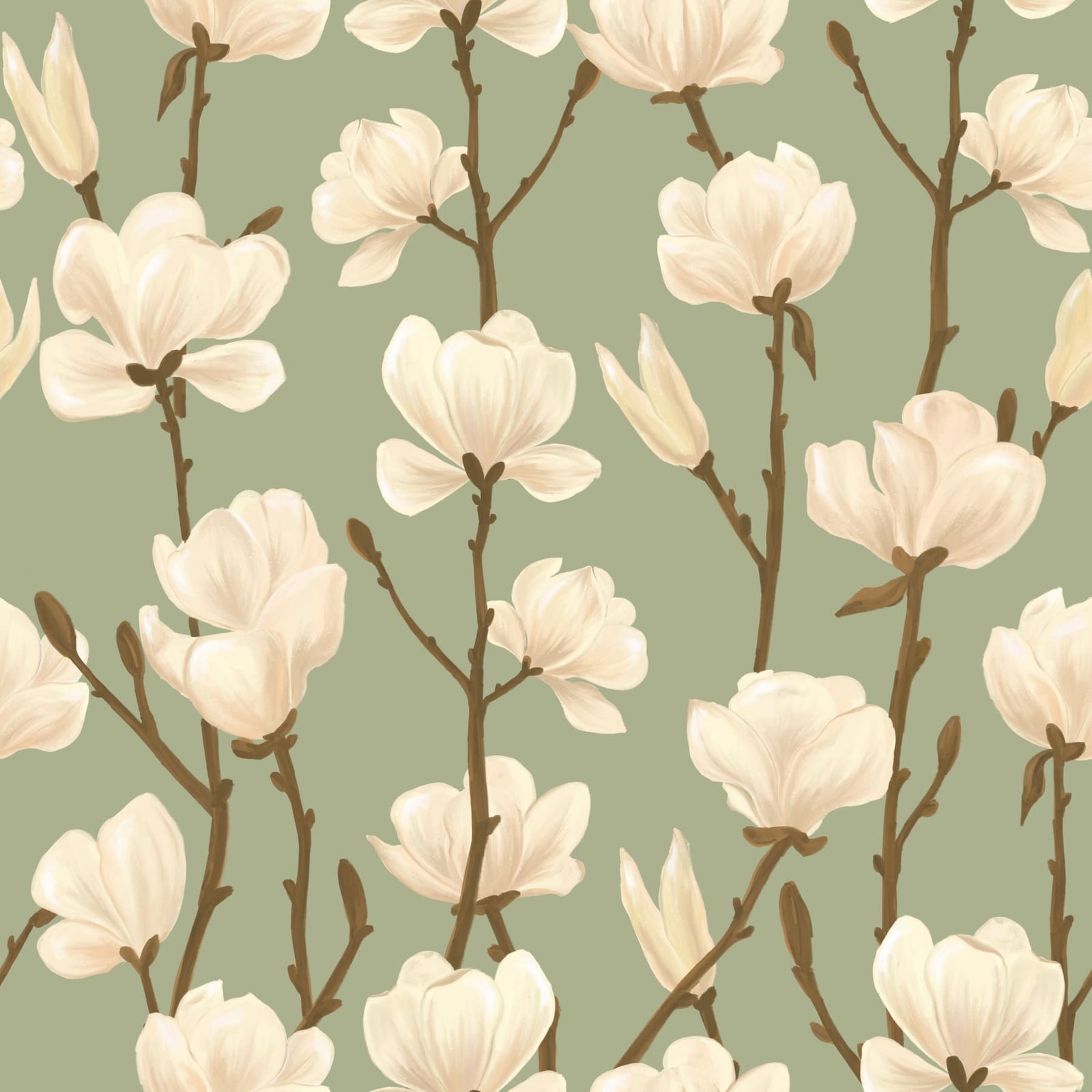 Earthy Magnolia Greens Wallpaper
