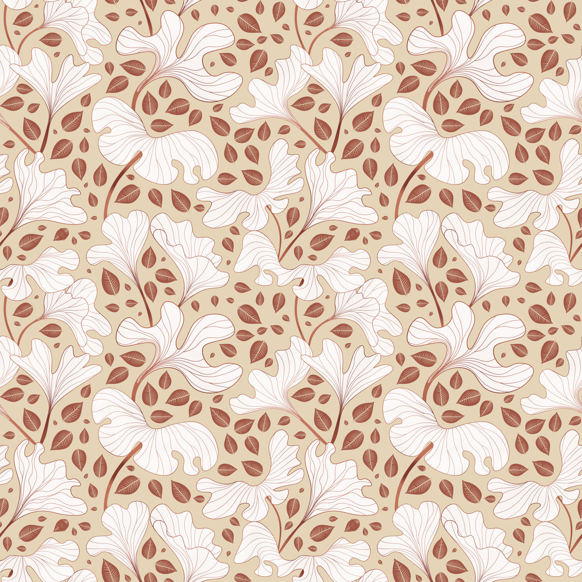 Cozy Cream Foliage Wallpaper in your room — zoomed