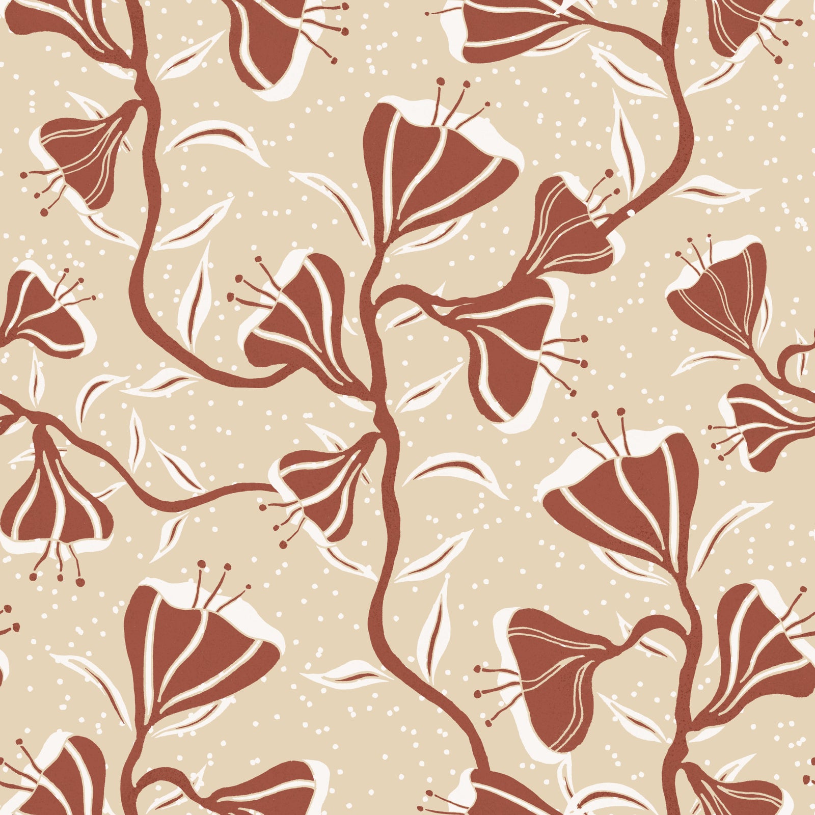 Cozy Cream Flower Vines Wallpaper in your room