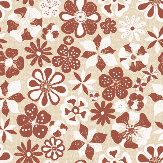 Cozy Cream Maximalist Faced Flowers Wallpaper