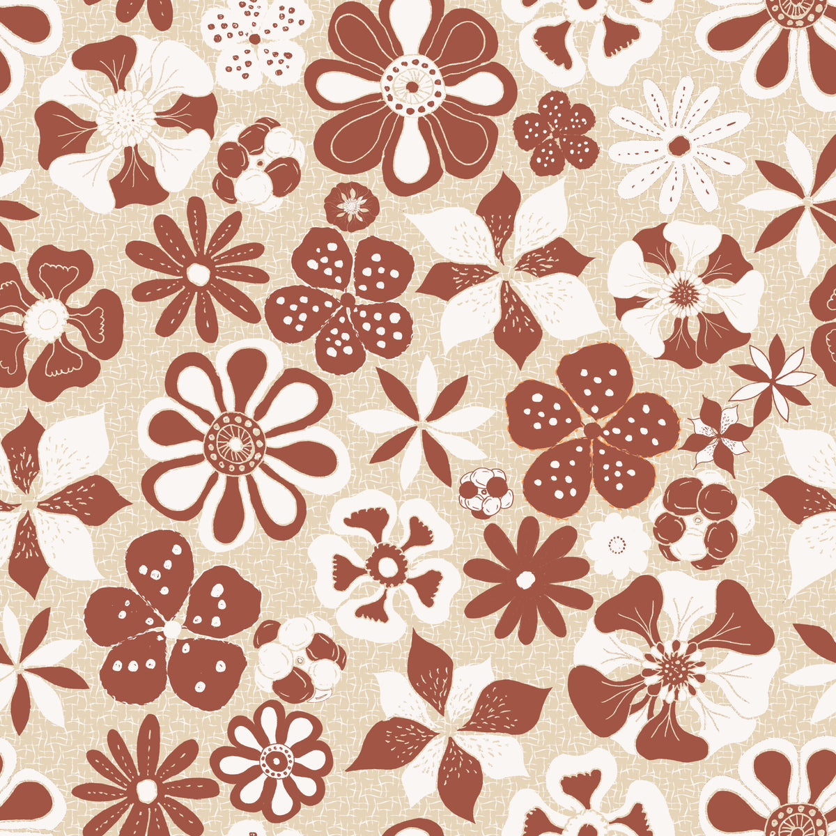 Cozy Cream Maximalist Faced Flowers Wallpaper in your room — zoomed