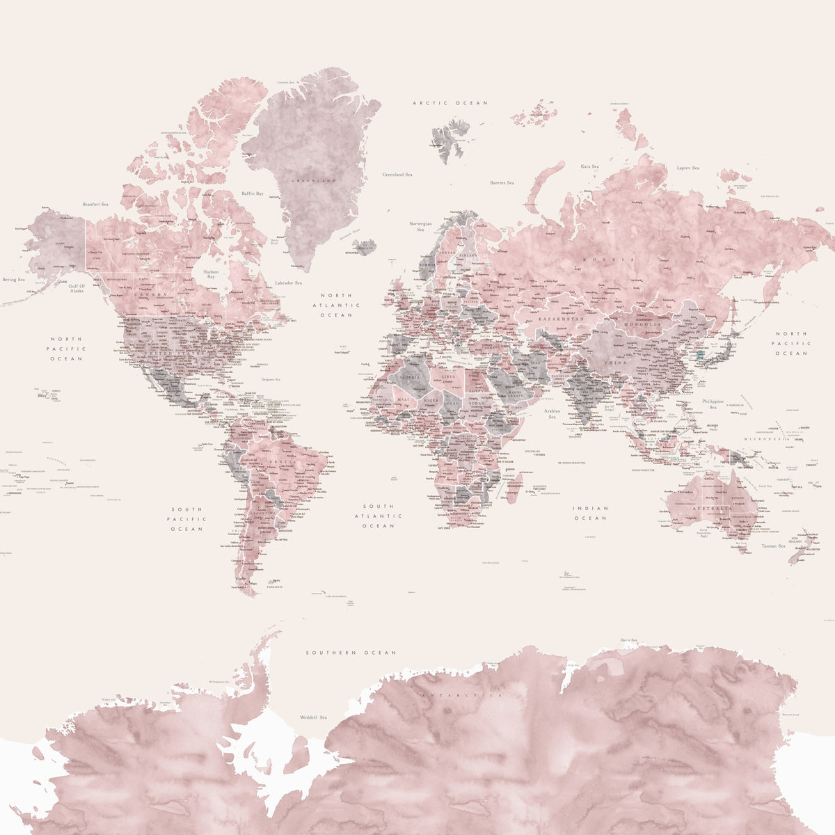 Dusty Pink World Map Wallpaper
