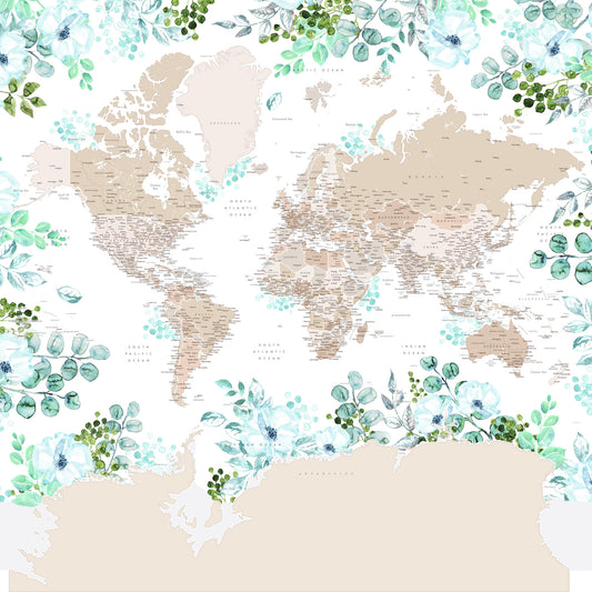 Beige Watercolor World Map Wallpaper