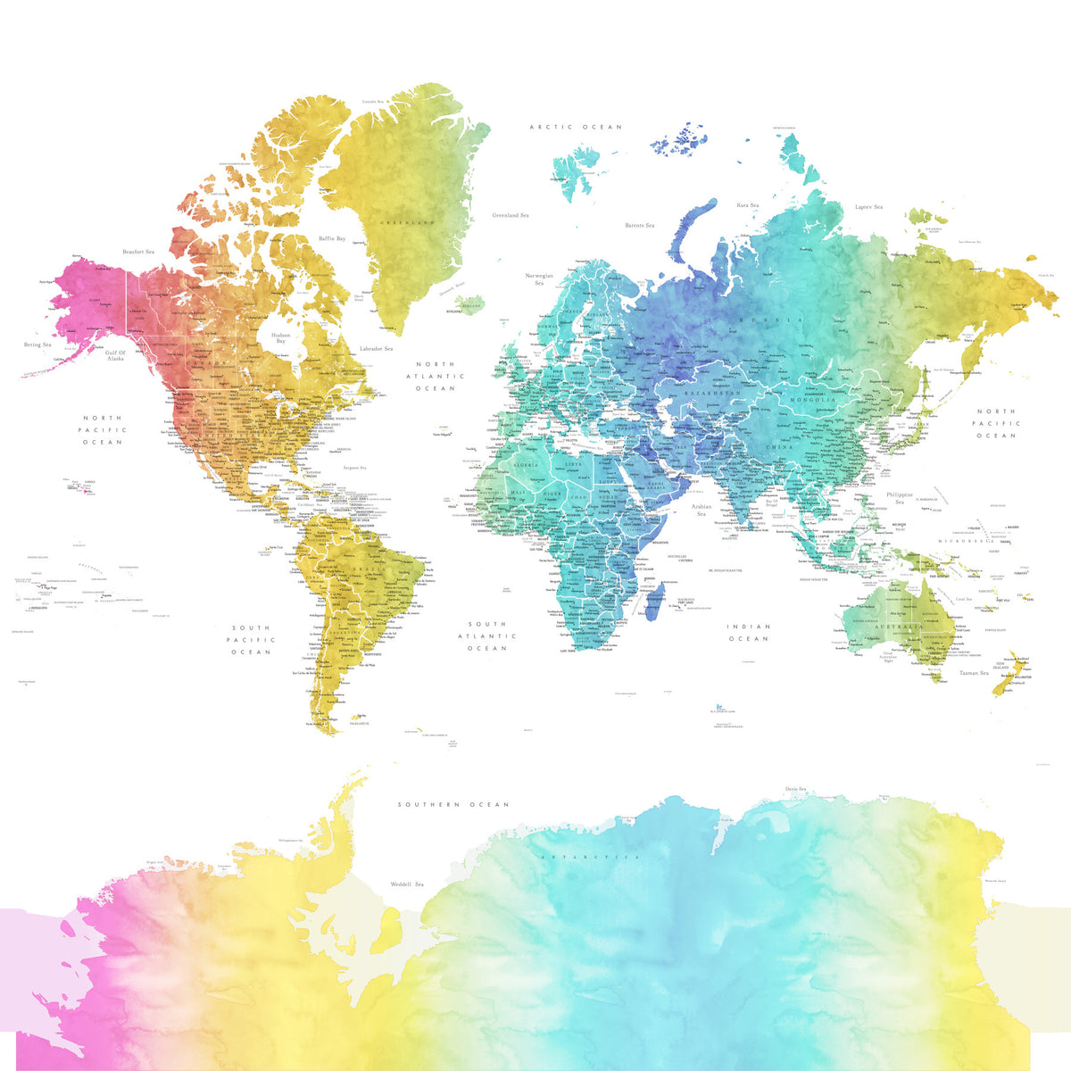 Rainbow World Map Wallpaper in your room