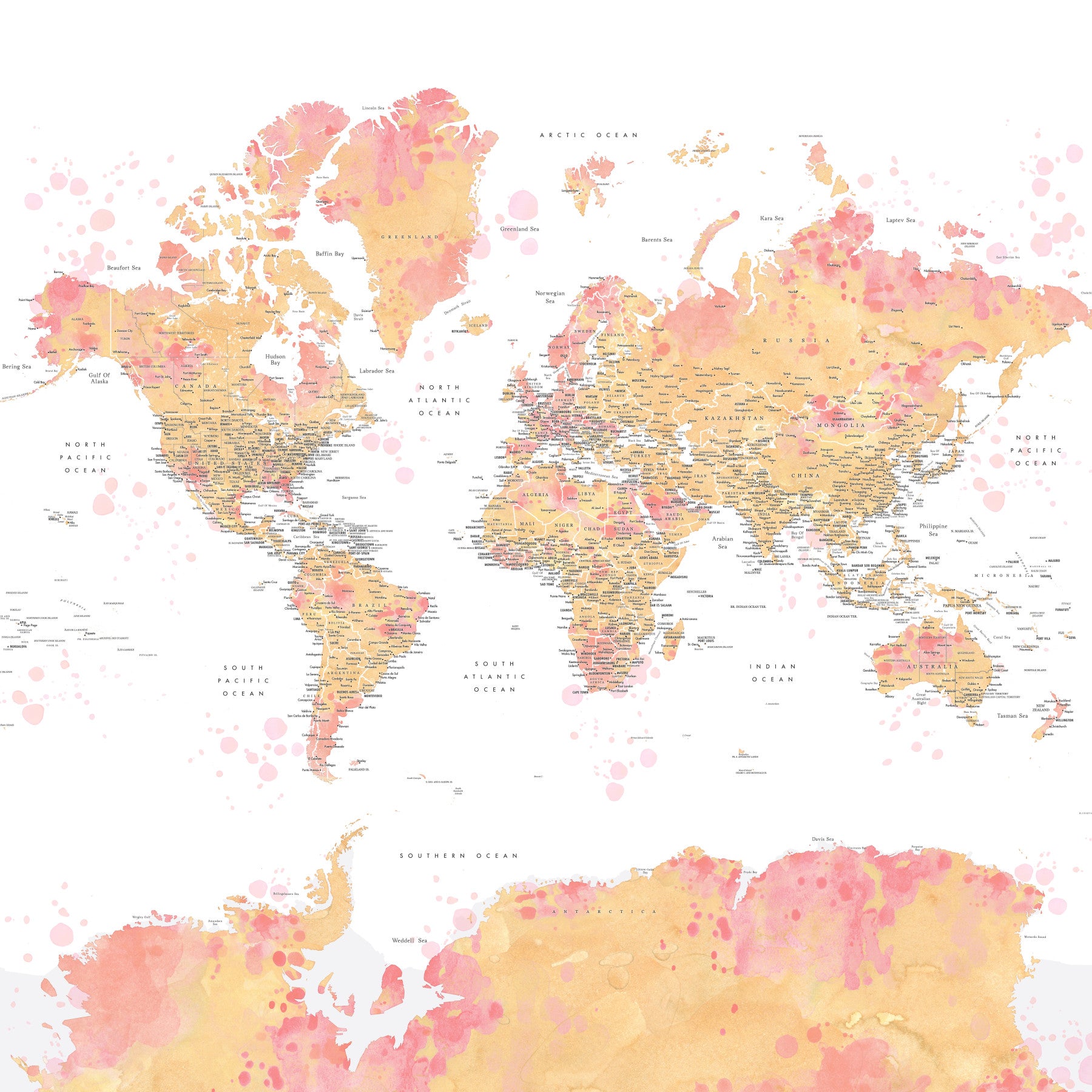 Blush Tint World Map Wallpaper