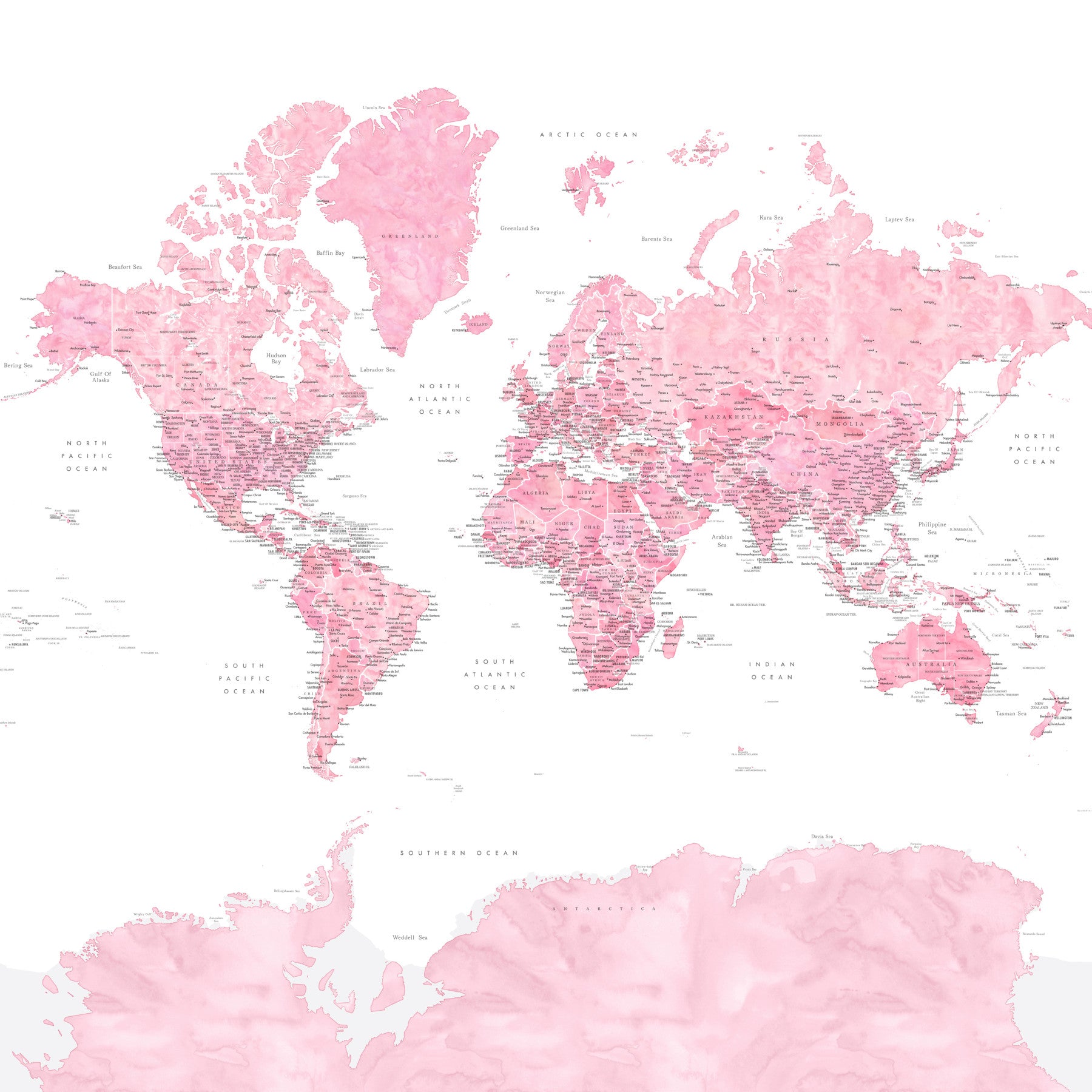 Pink Watercolor World Map Wallpaper