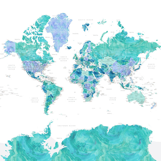 Turquoise Watercolor World Map Wallpaper