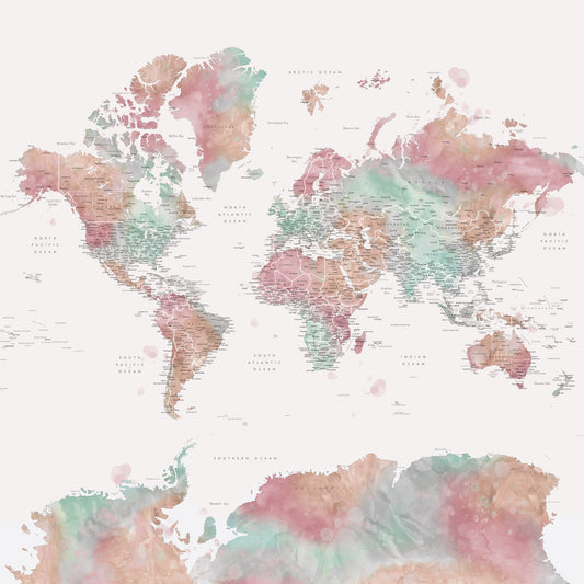 Pastel Watercolor World Map Wallpaper