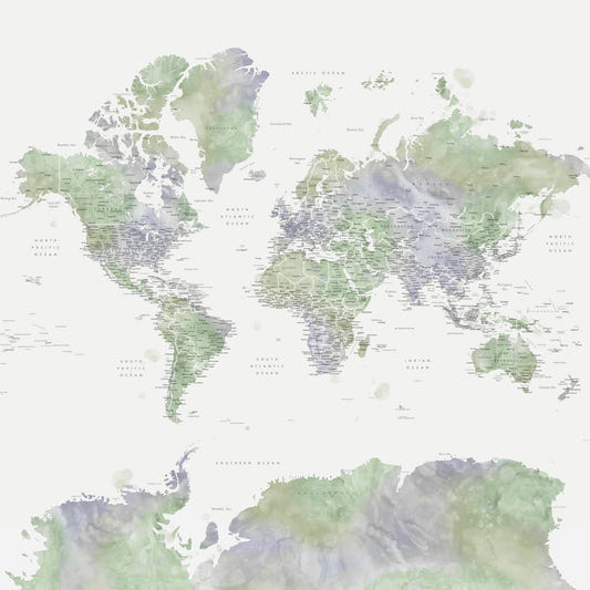 Sage Green Watercolor World Map Wallpaper