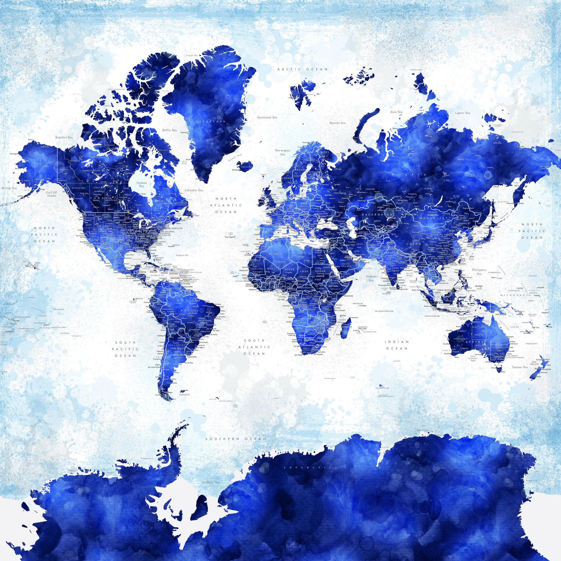 Deep Blue Watercolor World Map Wallpaper