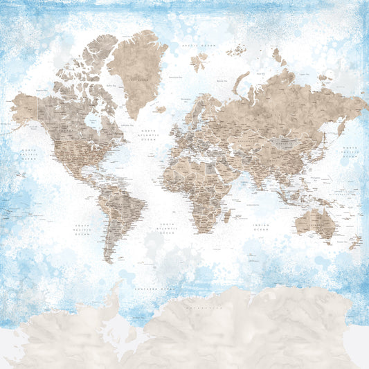 Beige and Sky Blue Watercolor World Map Wallpaper