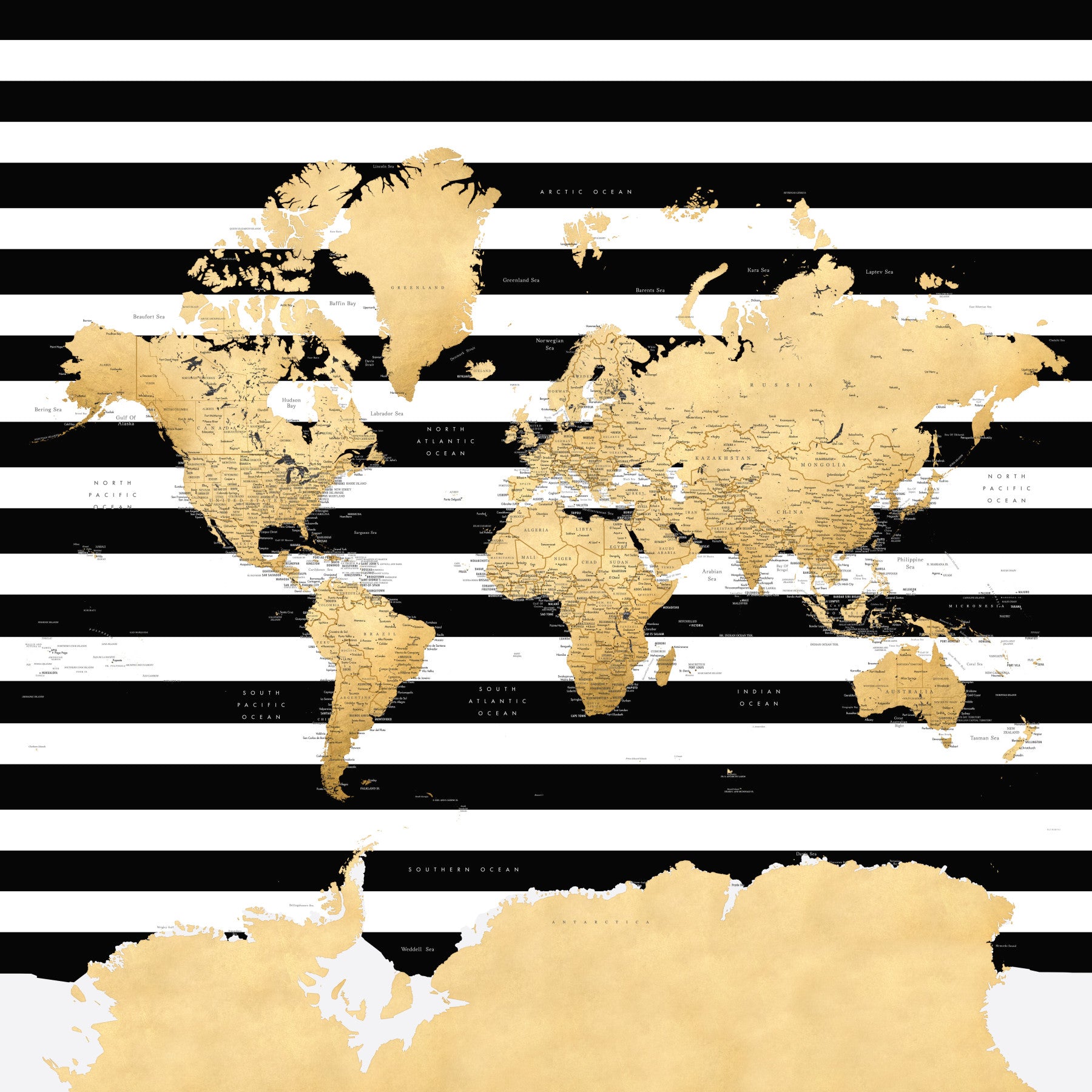 Gold and Black Watercolor World Map Wallpaper