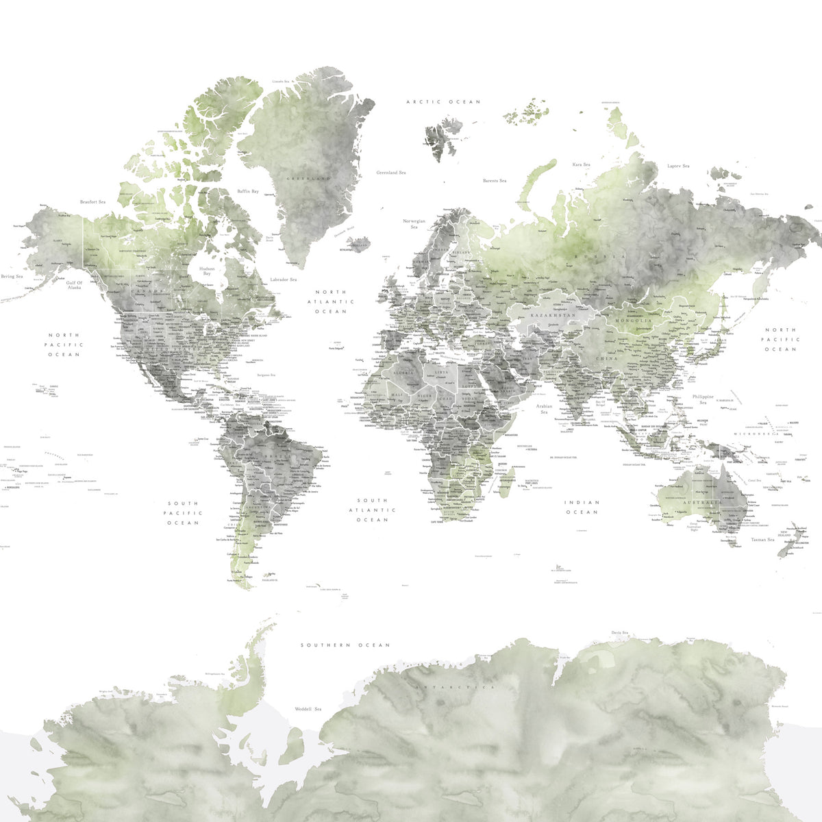 Global Greens Watercolor Map Wallpaper in your room — zoomed