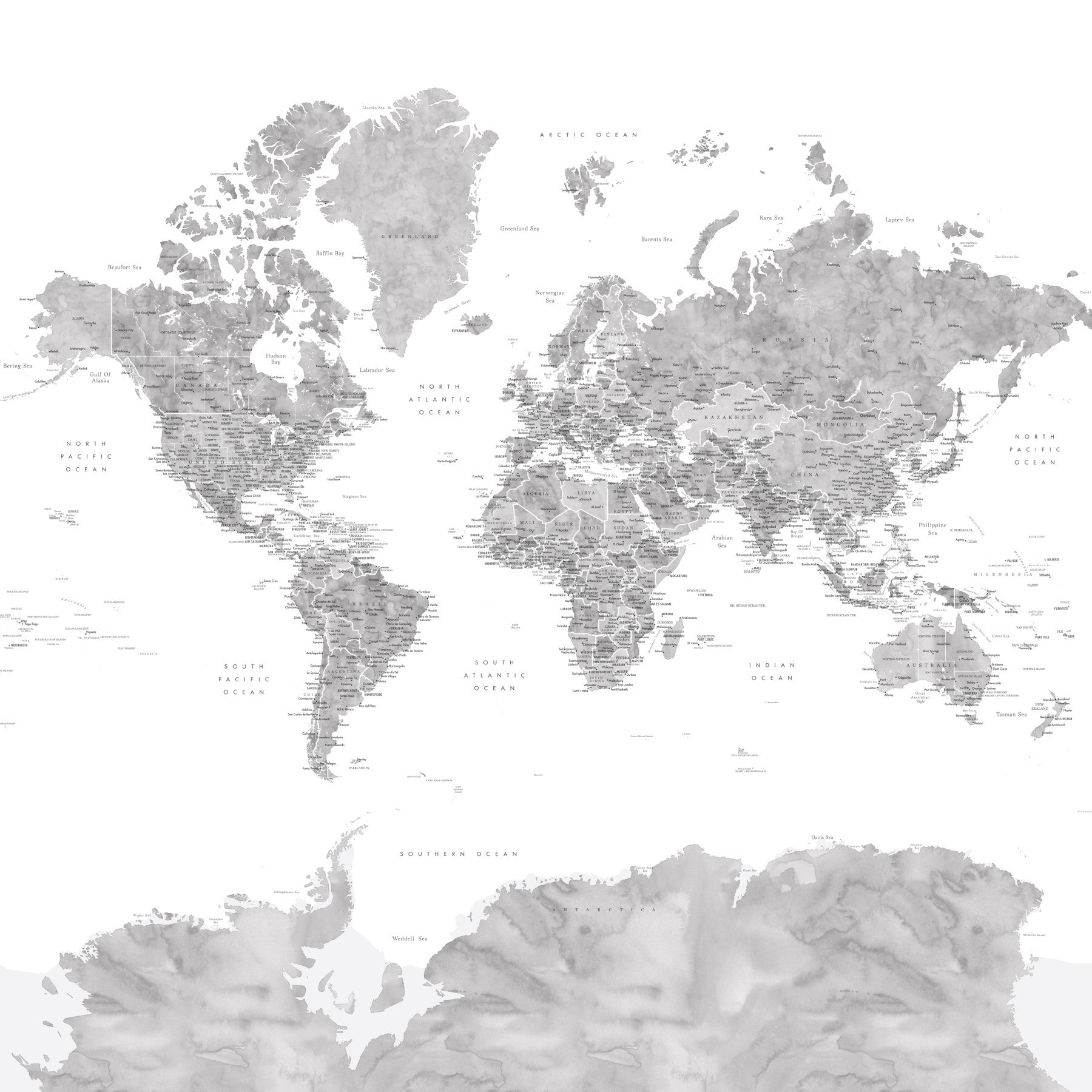 Gray Watercolor World Map Wallpaper