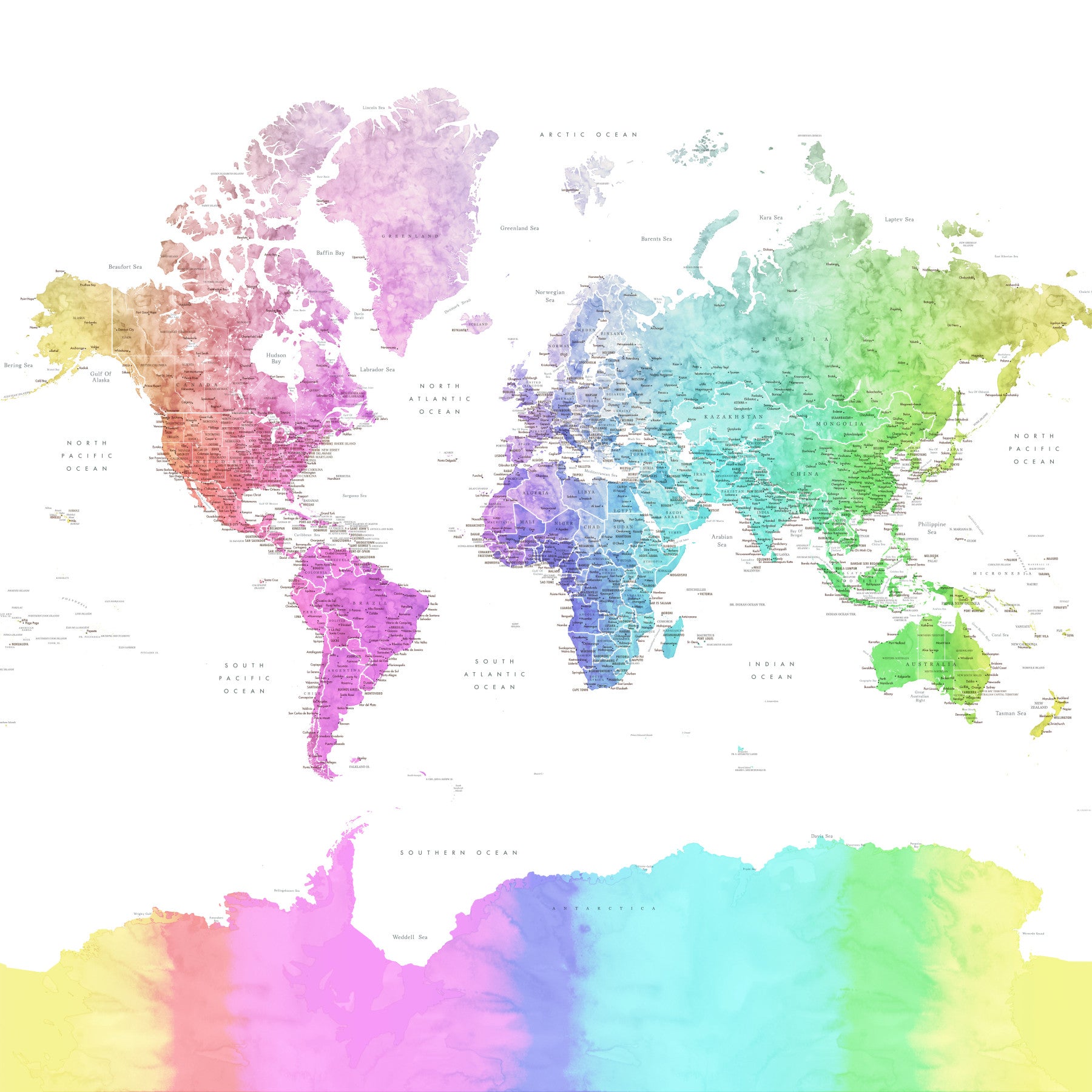 Rainbow Watercolor World Map Wallpaper