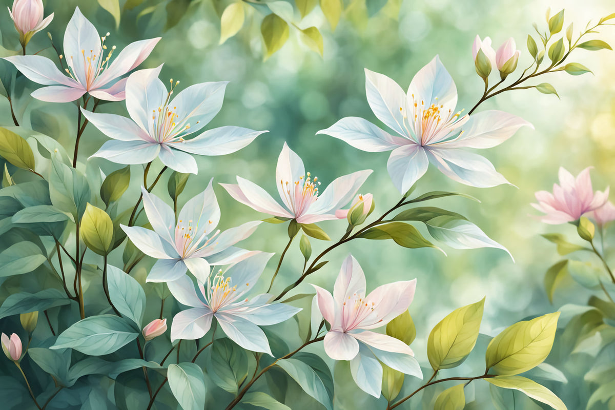 Whimsical White Blooms Wall Mural in your room