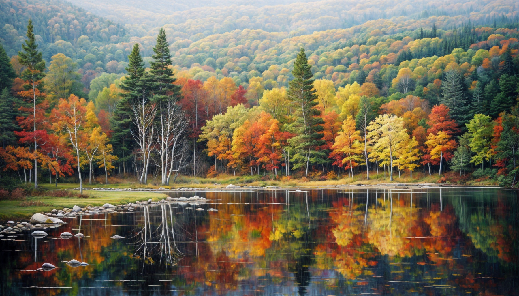 Autumn's Reflection Wall Mural in your room — zoomed