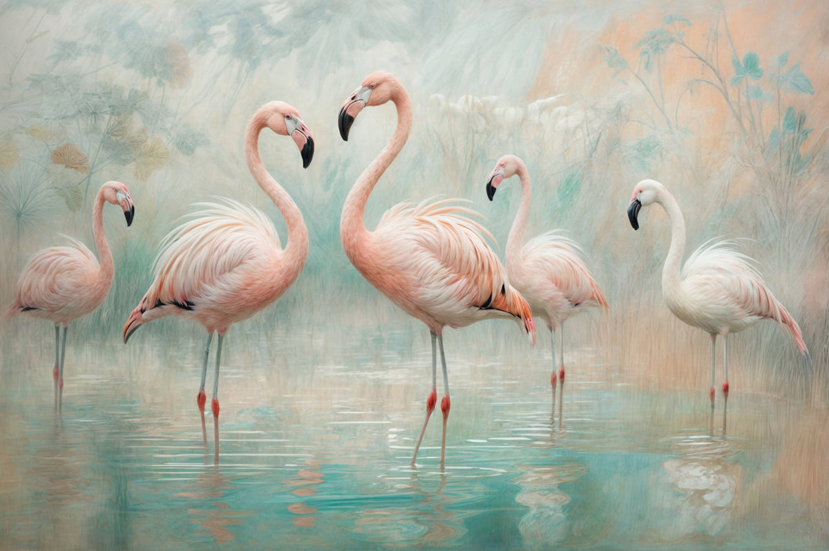 Serene Flamingo Lagoon Wall Mural in your room — zoomed