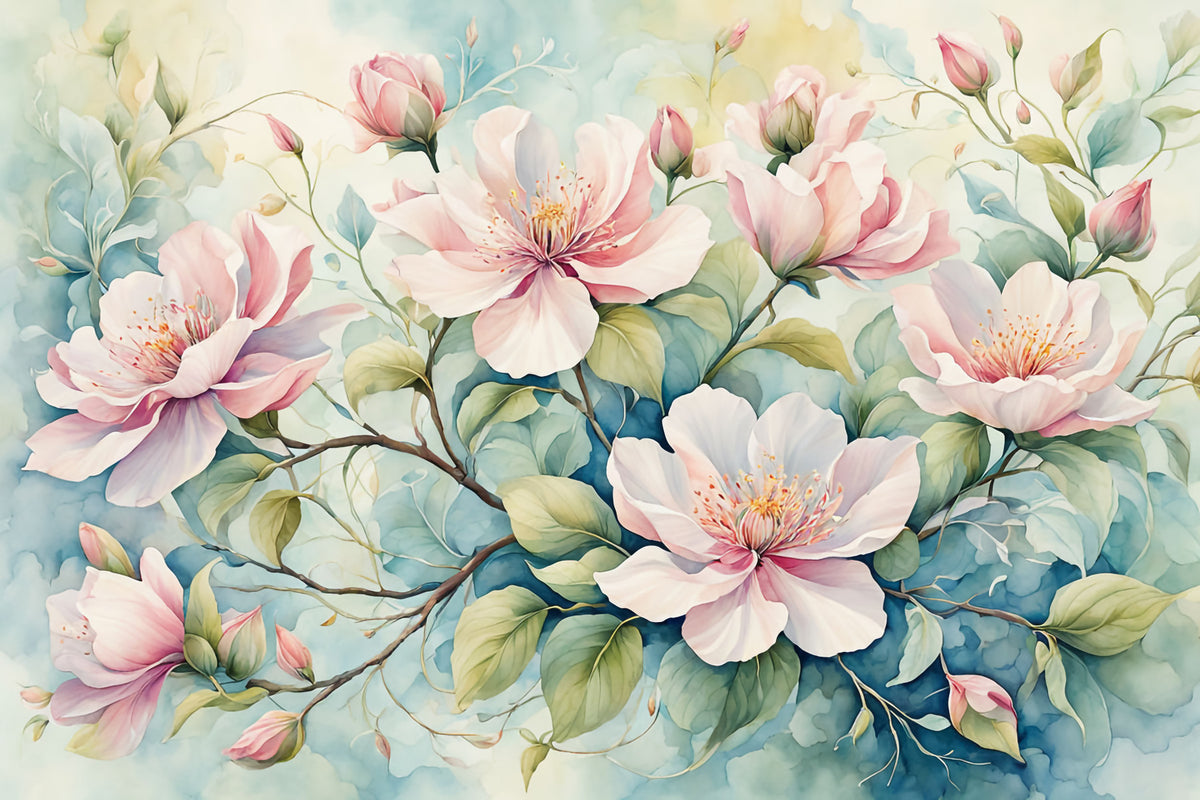Blushing Blossoms Wall Mural in your room — zoomed