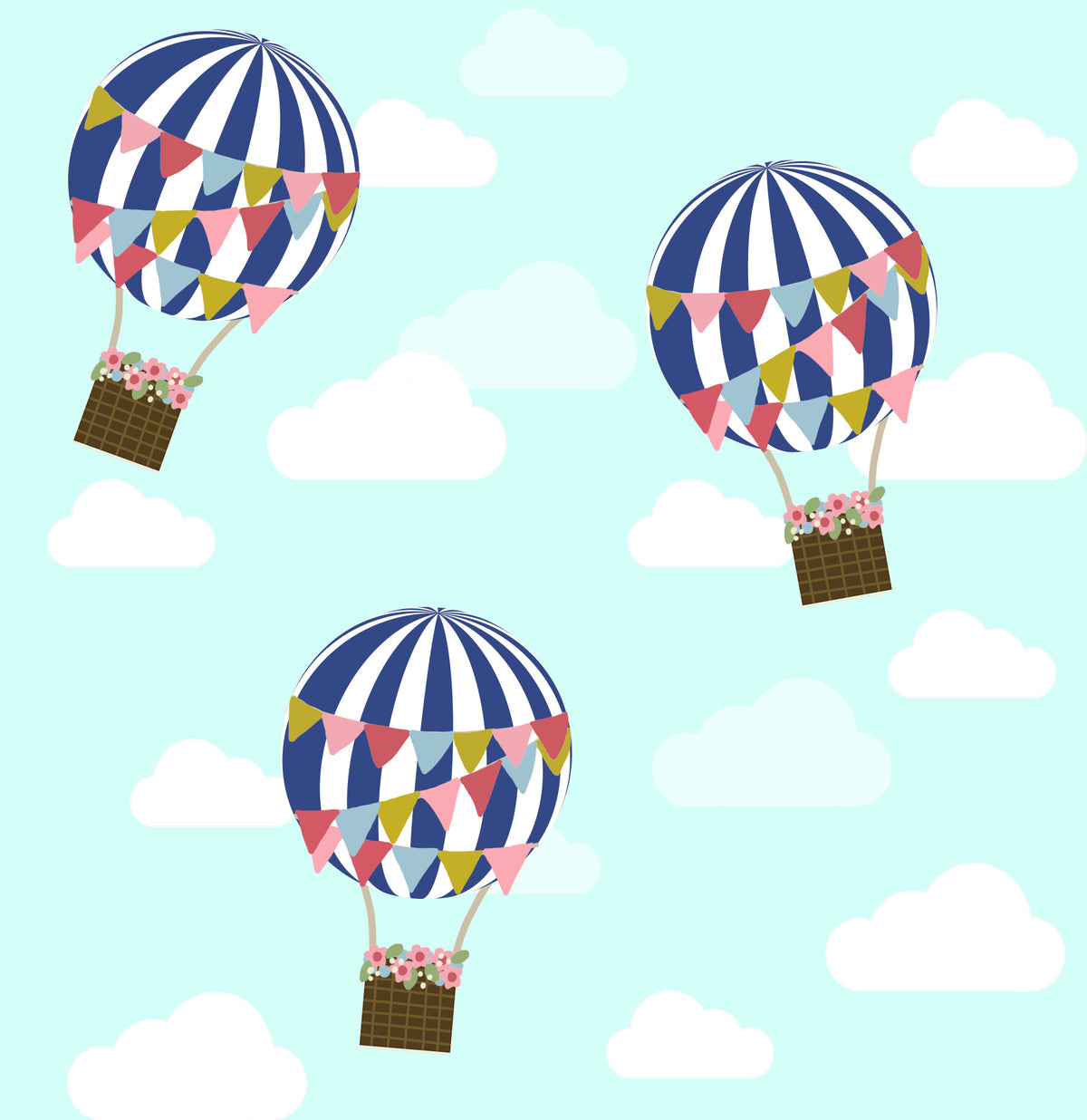 Floral Hot Air Balloons Wallpaper⁠ in your room — zoomed