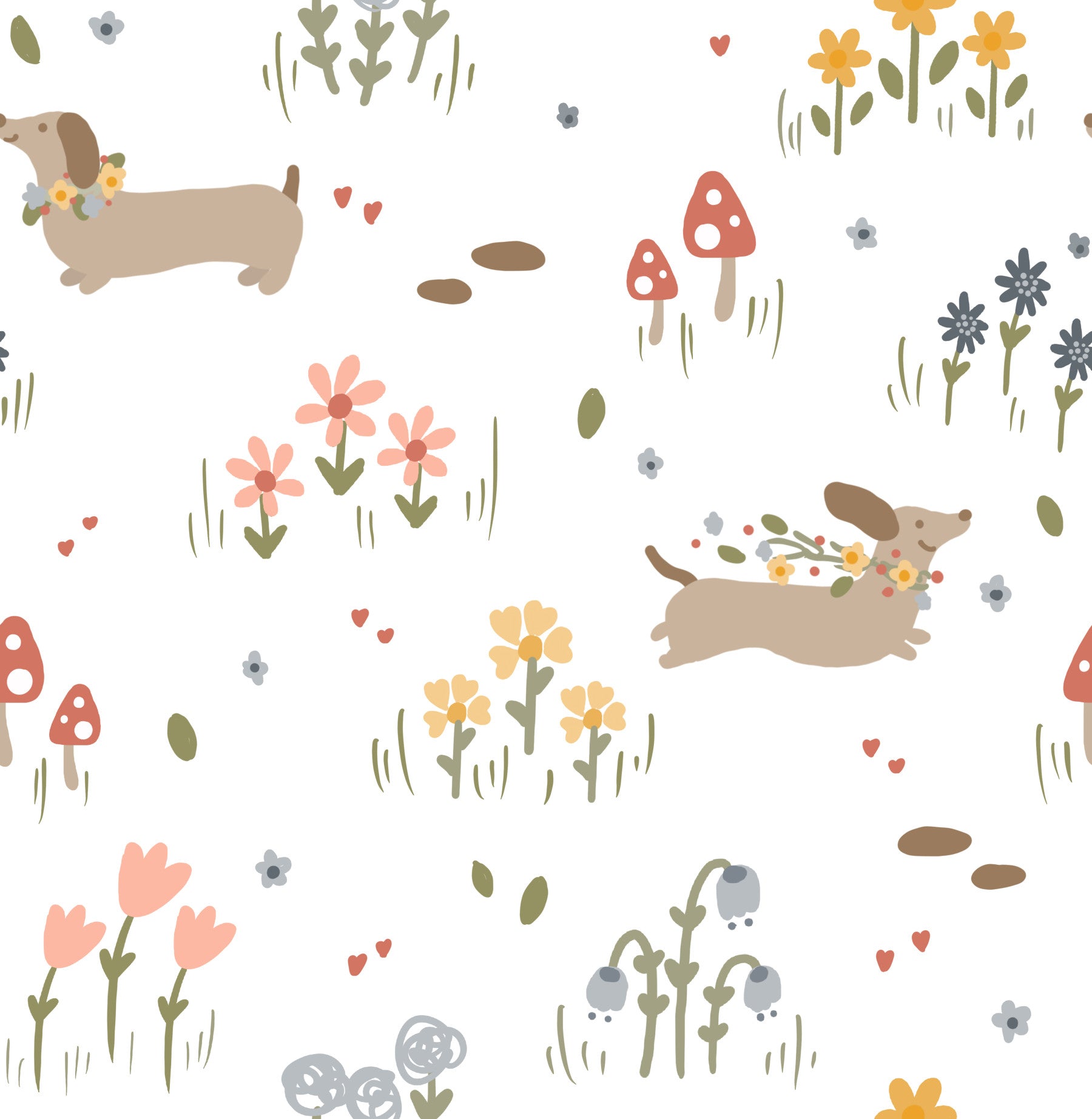 Dachshund and Wildflowers Wallpaper⁠