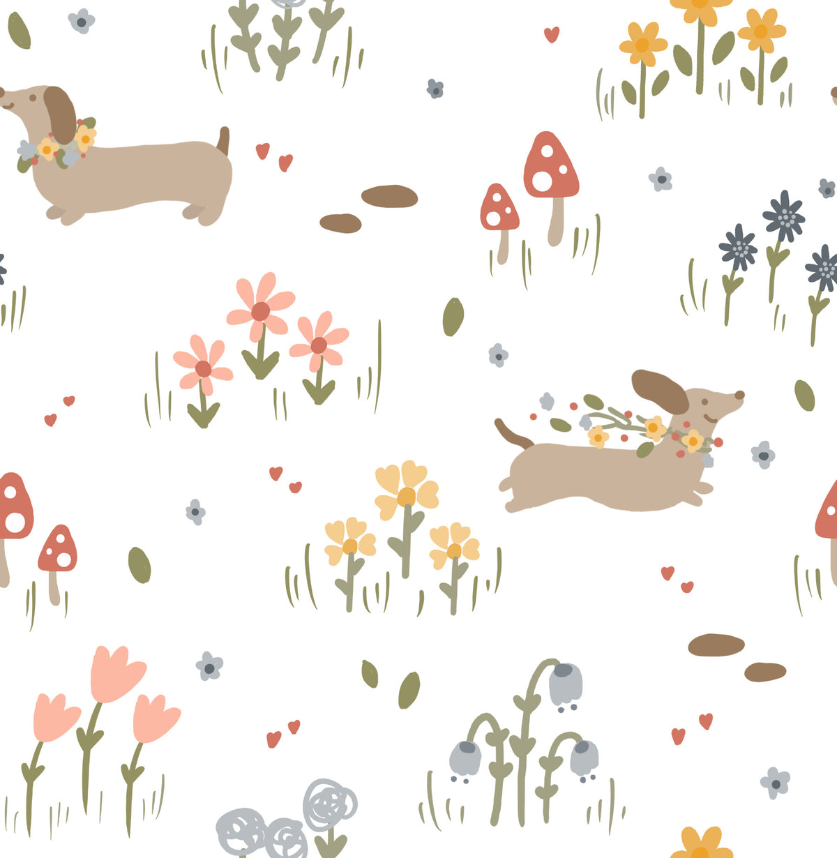 Dachshund and Wildflowers Wallpaper⁠ in your room — zoomed