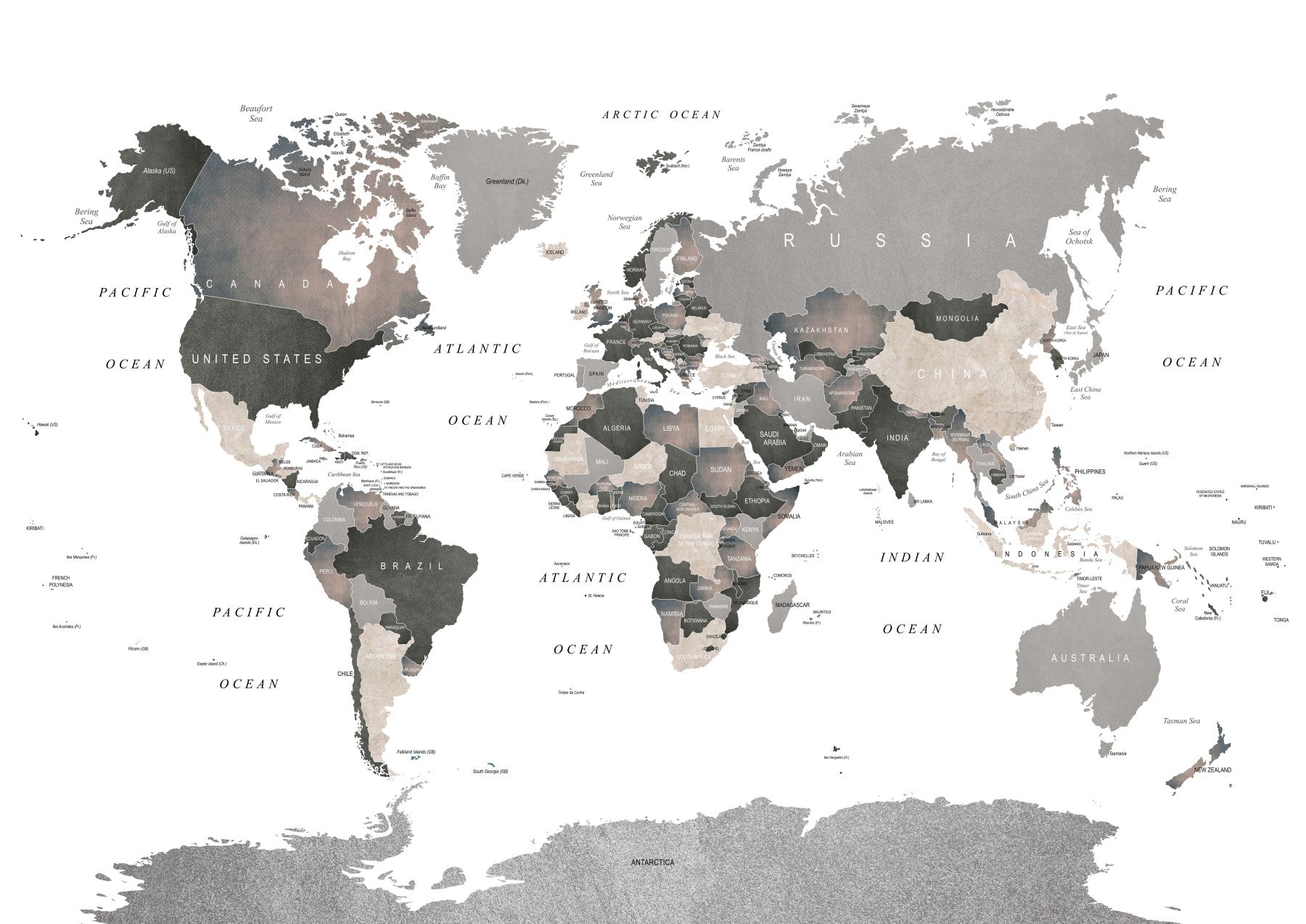 Map of the World Muted Tones Wall Mural