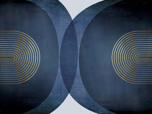 Modern Mid Century Blue Gold Wall Mural