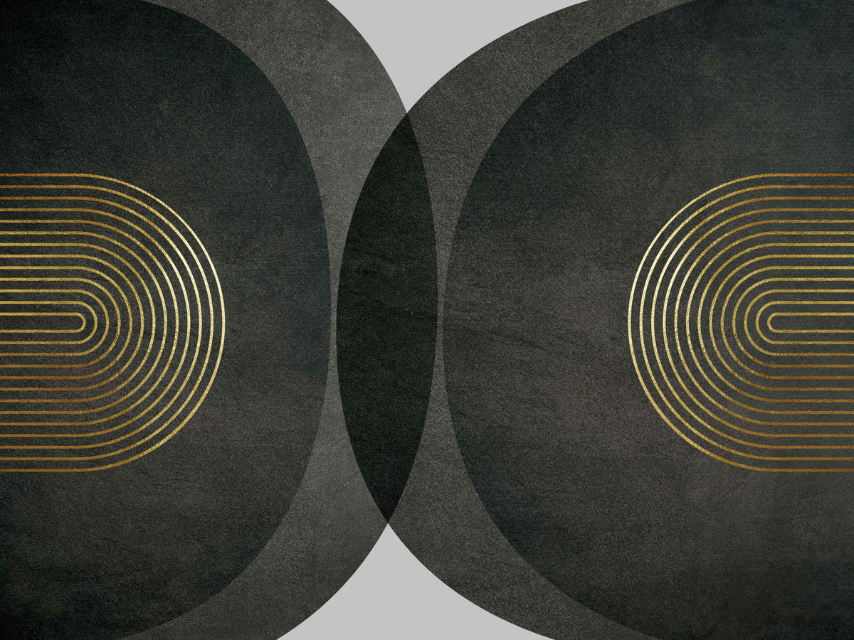 Modern Mid Century Charcoal Gold Wall Mural in your room — zoomed