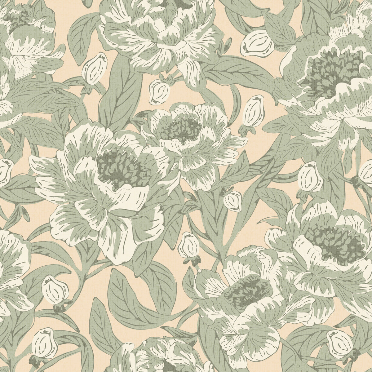 Romantic Peonies Sage Green Wallpaper⁠ in your room