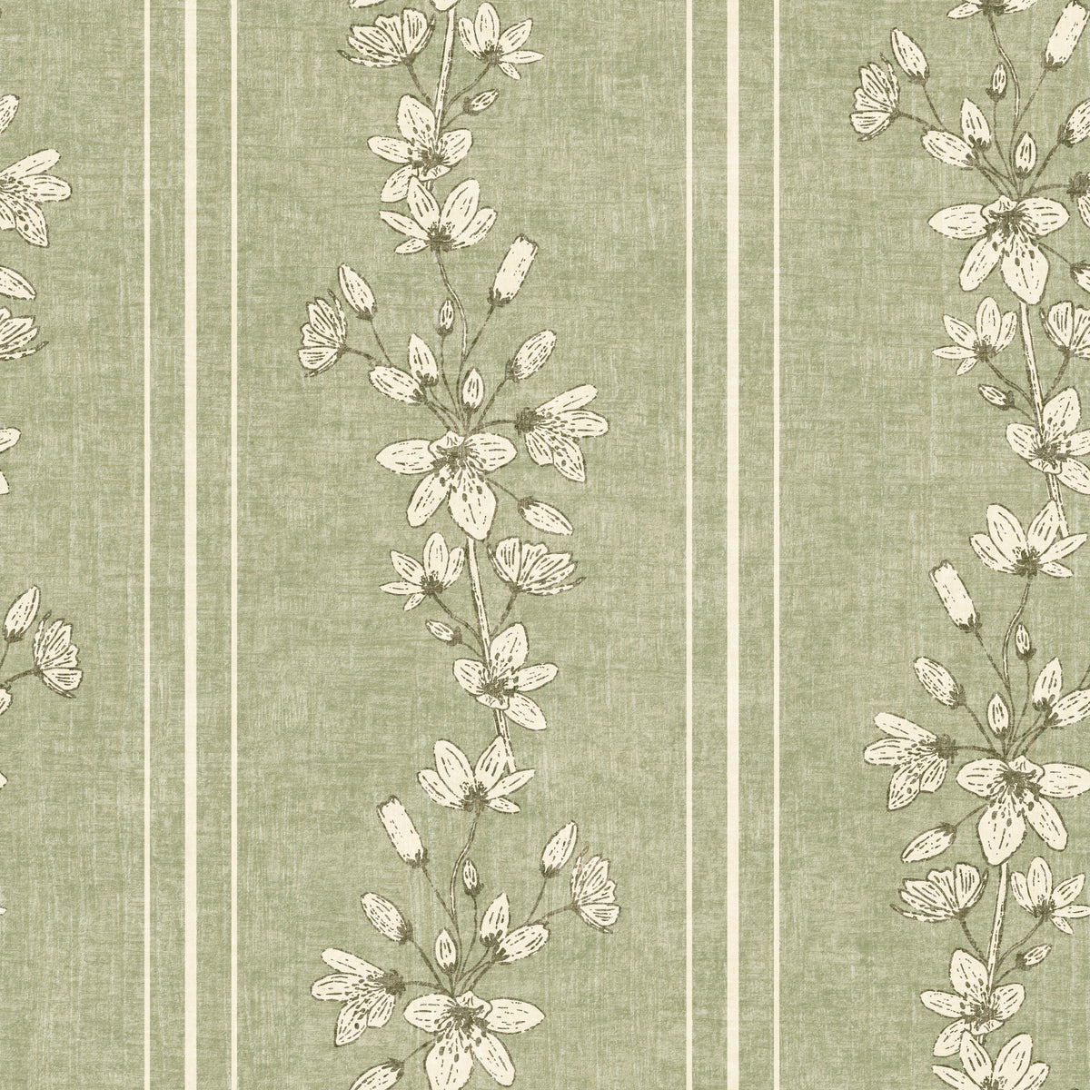 Bloom Stripes Floral Sage Green Wallpaper⁠ in your room — zoomed